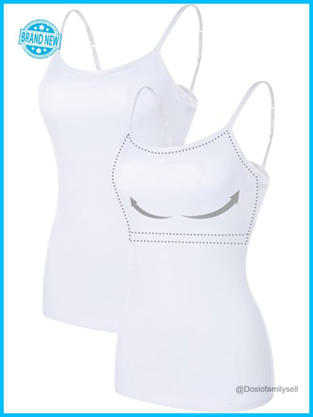 2 Pack Cotton Camisole with Built-In Shelf Bra Adjustable Spaghetti Straps